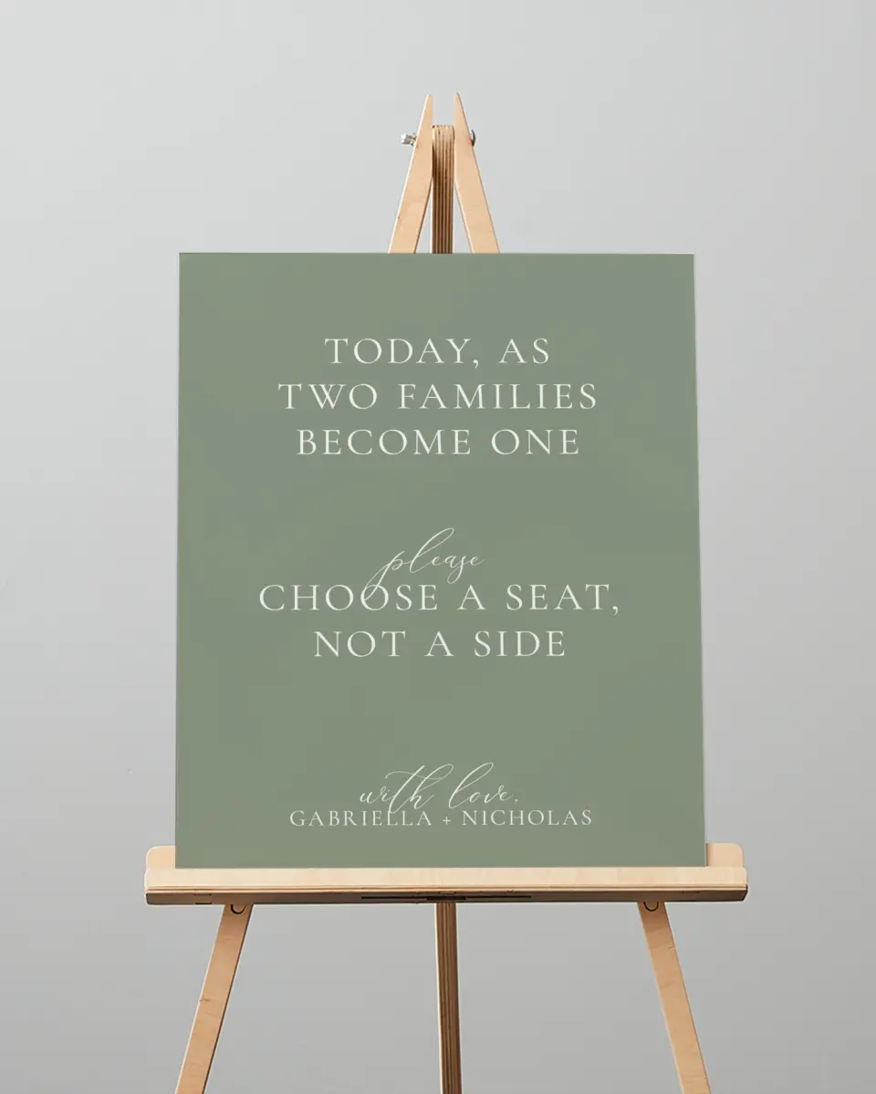 This is a 16" x 20" Pick a Seat Sign called Minimalist Type printed in full color