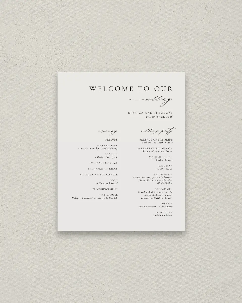 This is a 16" x 20" Ceremony Sign called Simply Elegant printed in full color