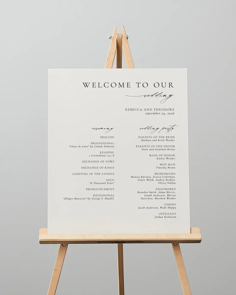 This is a 16" x 20" Ceremony Sign called Simply Elegant printed in full color
