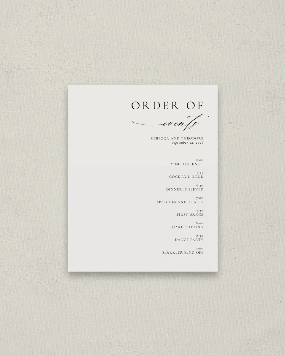 This is a 16" x 20" Schedule Sign called Simply Elegant printed in full color