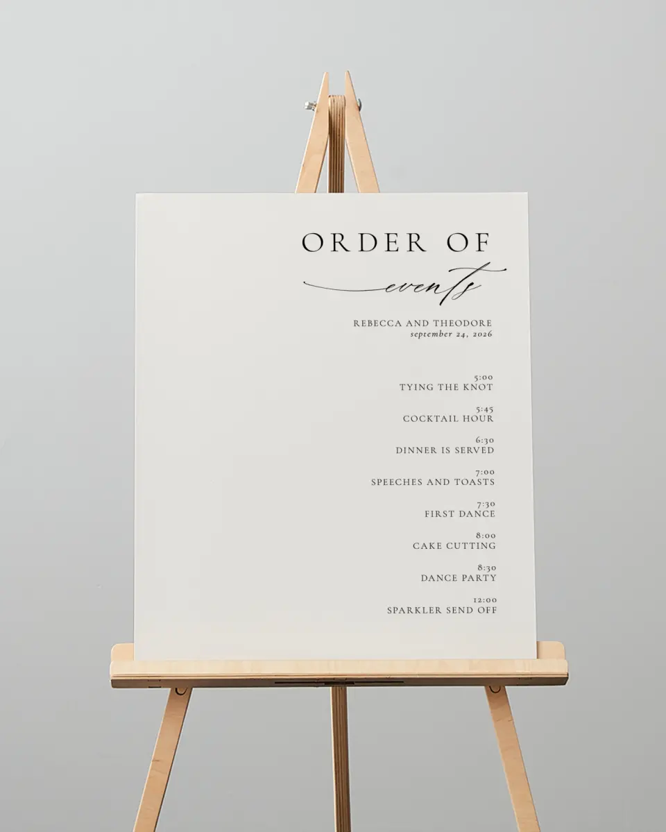 This is a 16" x 20" Schedule Sign called Simply Elegant printed in full color