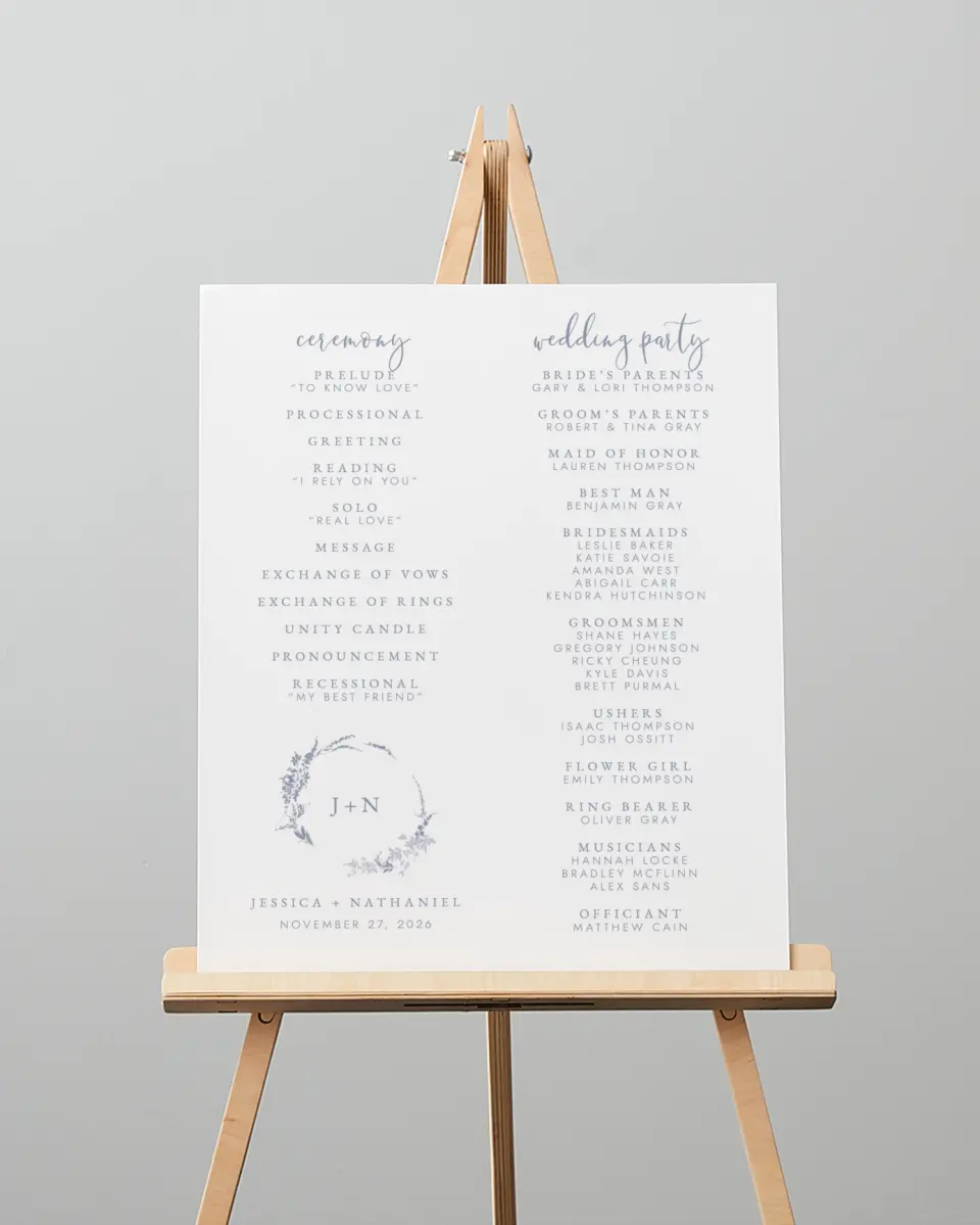 This is a 16" x 20" Ceremony Sign called Dainty Wreath printed in full color