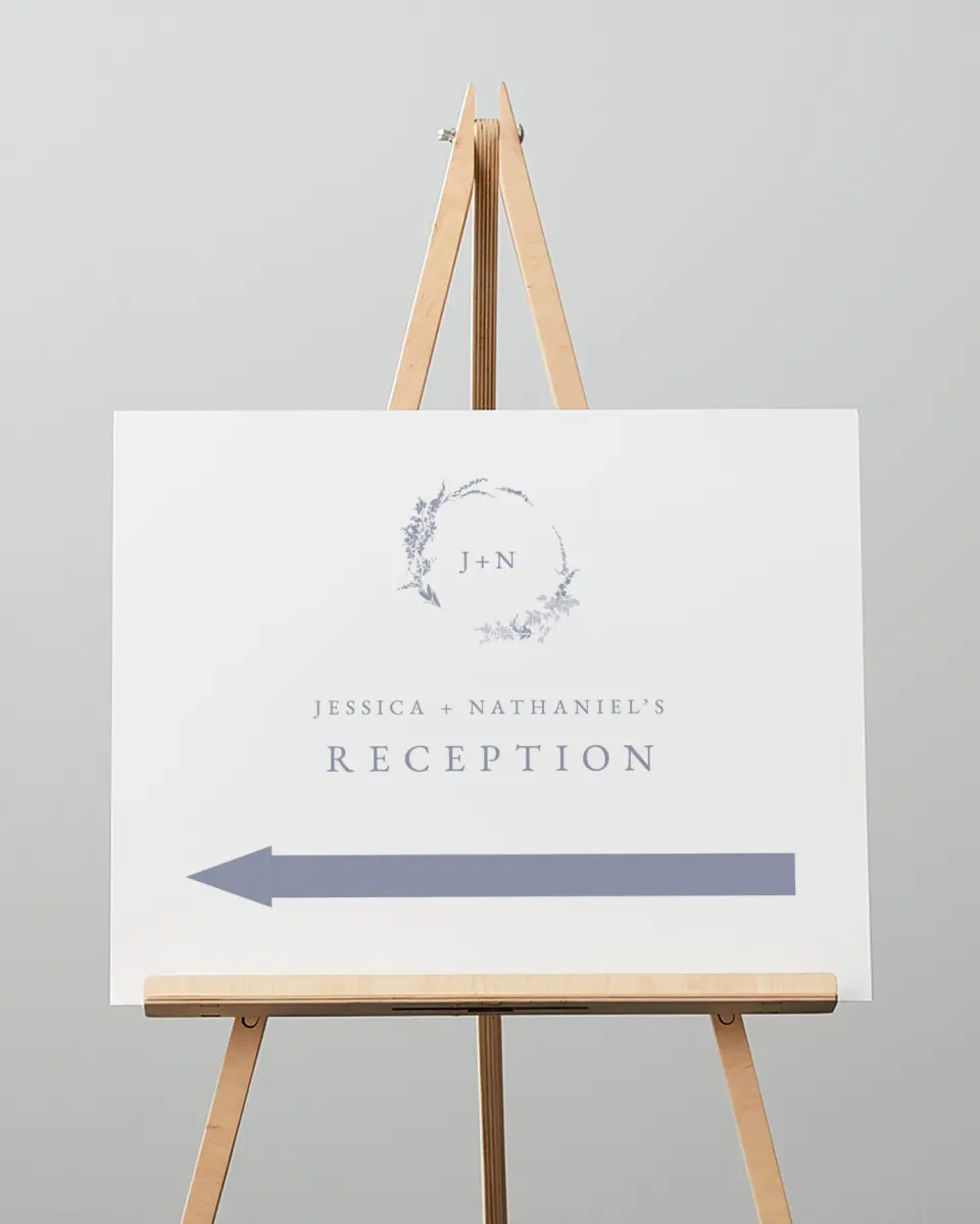 This is a 16" x 20" Direction Sign called Dainty Wreath printed in full color