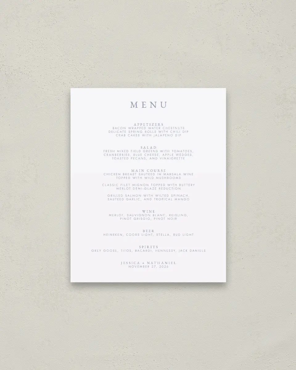 This is a 16" x 20" Menu Sign called Dainty Wreath printed in full color
