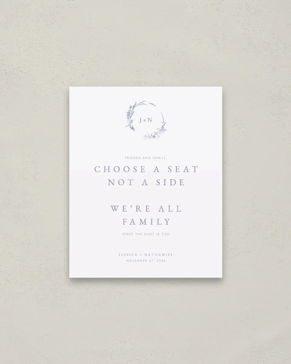 This is a 16" x 20" Pick a Seat Sign called Dainty Wreath printed in full color