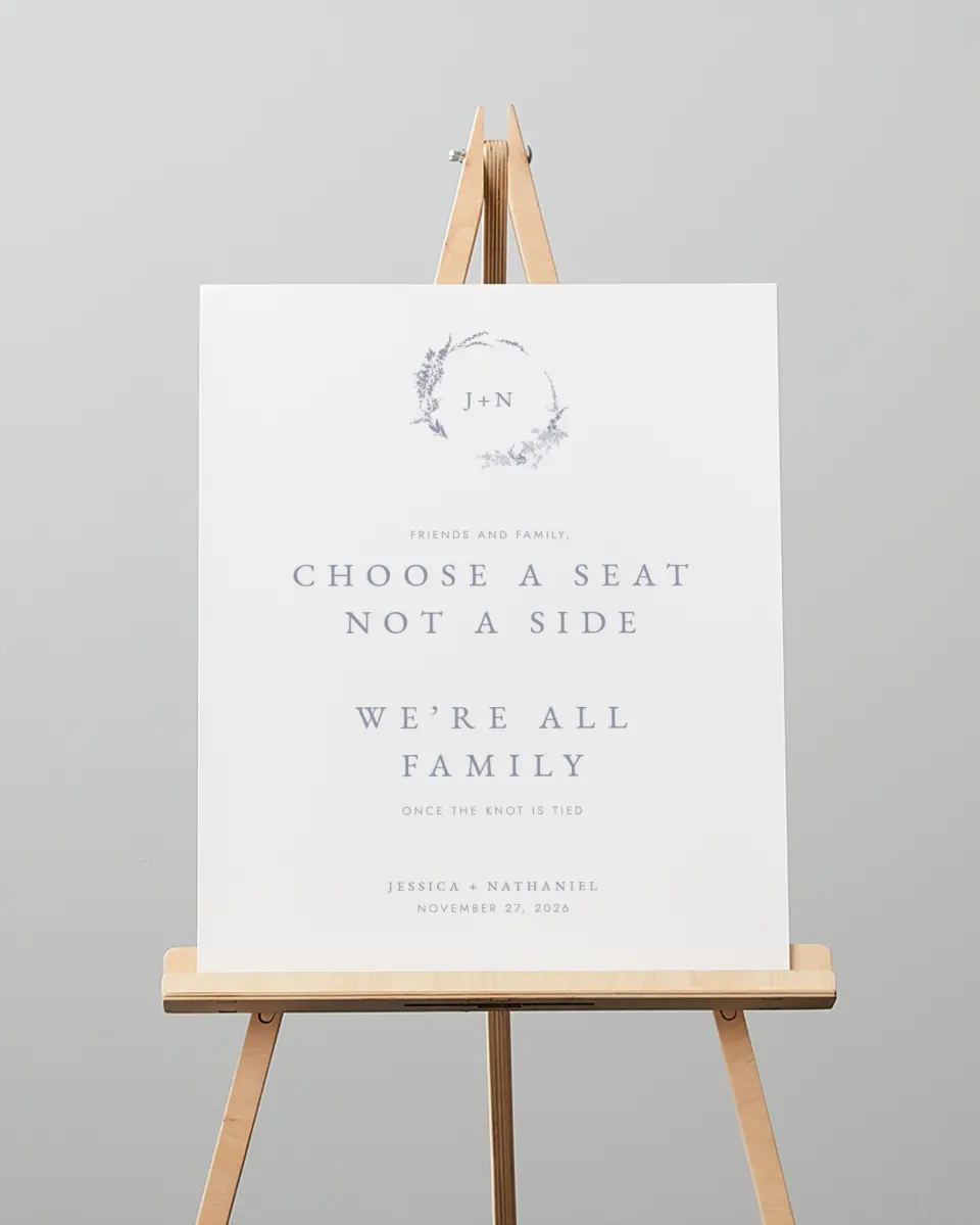 This is a 16" x 20" Pick a Seat Sign called Dainty Wreath printed in full color