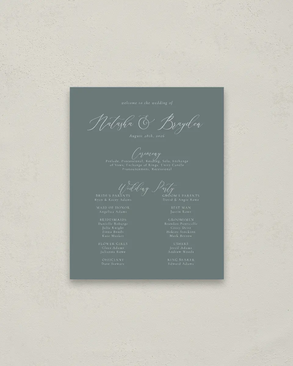 This is a 16" x 20" Ceremony Sign called Timeless Order printed in full color