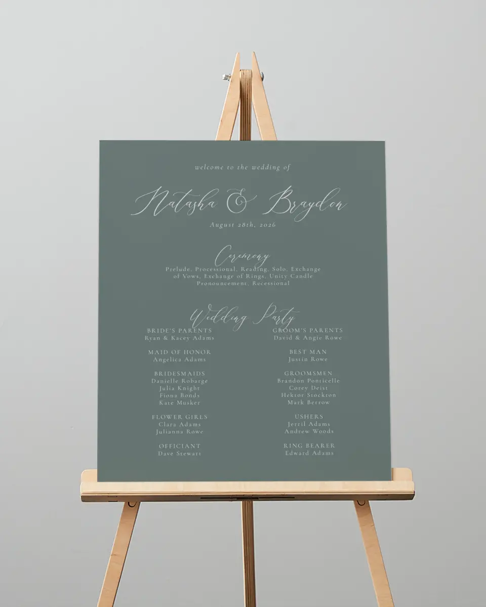This is a 16" x 20" Ceremony Sign called Timeless Order printed in full color