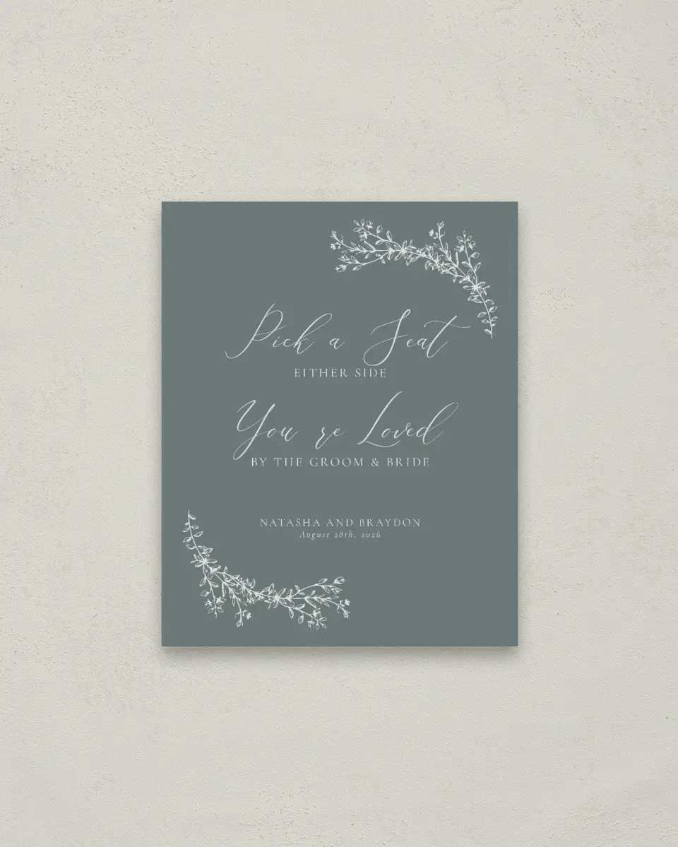 This is a 16" x 20" Pick a Seat Sign called Timeless Order printed in full color