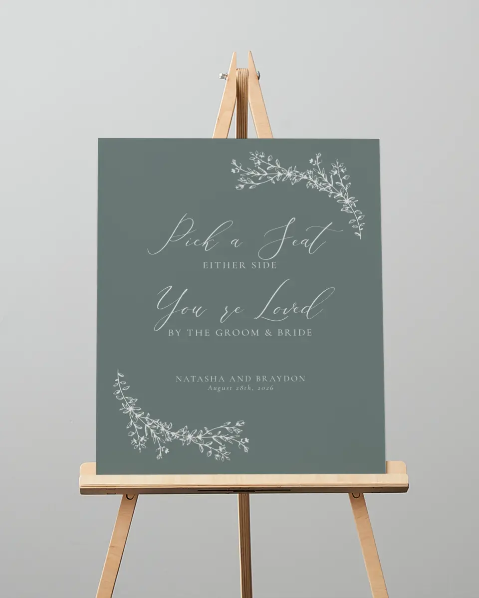 This is a 16" x 20" Pick a Seat Sign called Timeless Order printed in full color