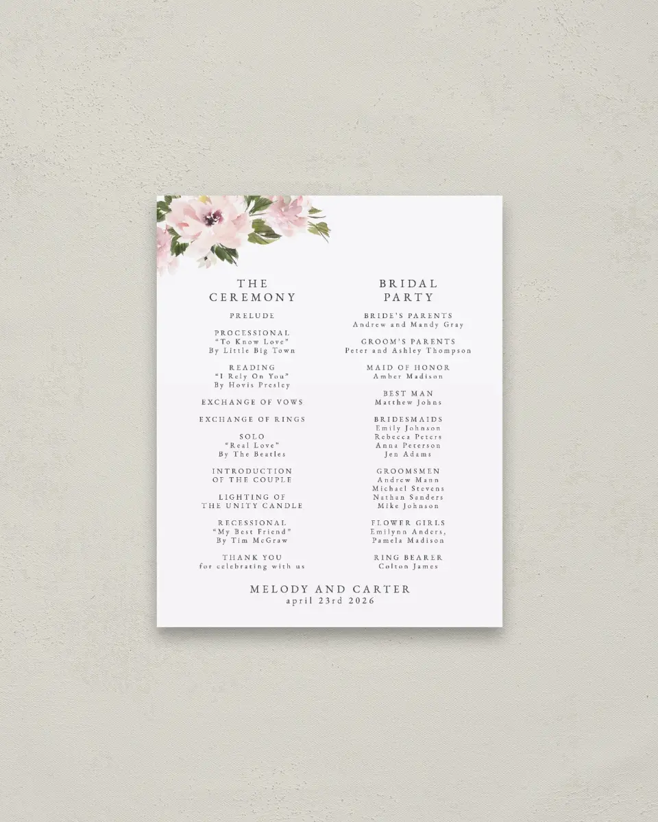 This is a 16" x 20" Ceremony Sign called Sweet Floral printed in full color