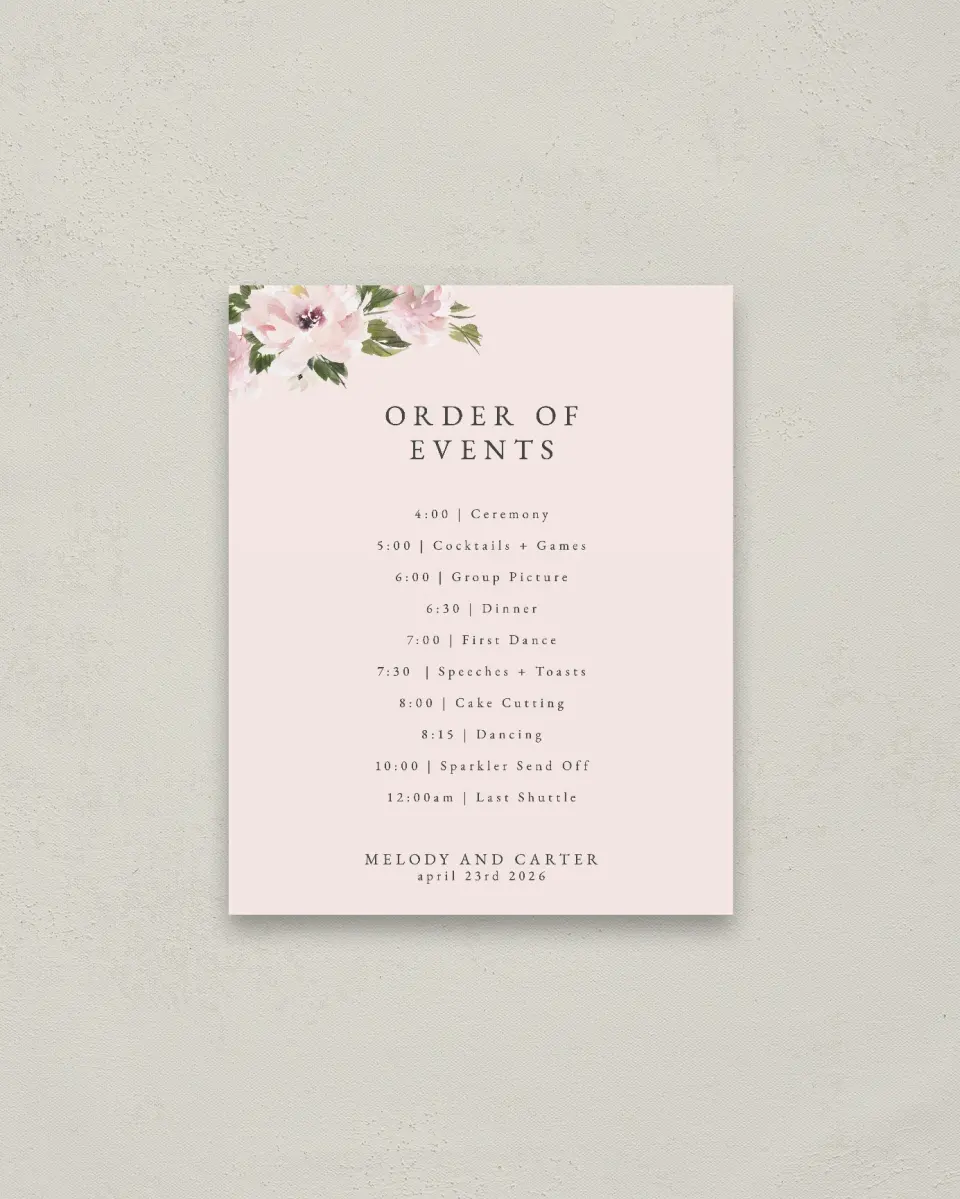 This is a 16" x 20" Schedule Sign called Sweet Floral printed in full color