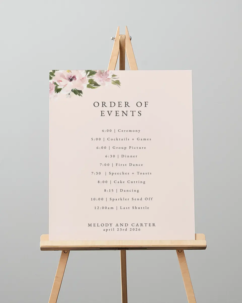 This is a 16" x 20" Schedule Sign called Sweet Floral printed in full color