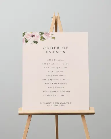 This is a 16" x 20" Schedule Sign called Sweet Floral printed in full color