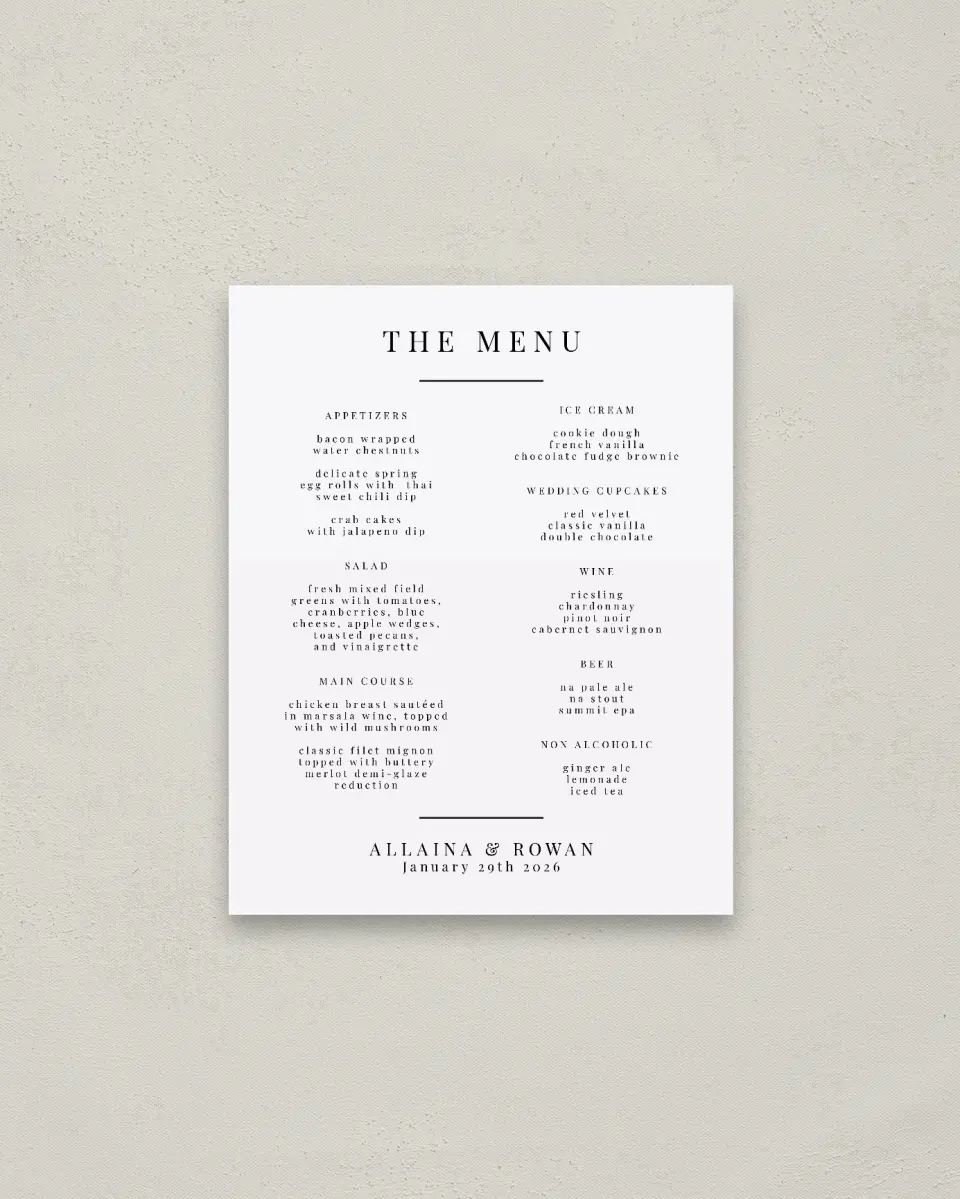 This is a 16" x 20" Menu Sign called Pure Devotion printed in full color