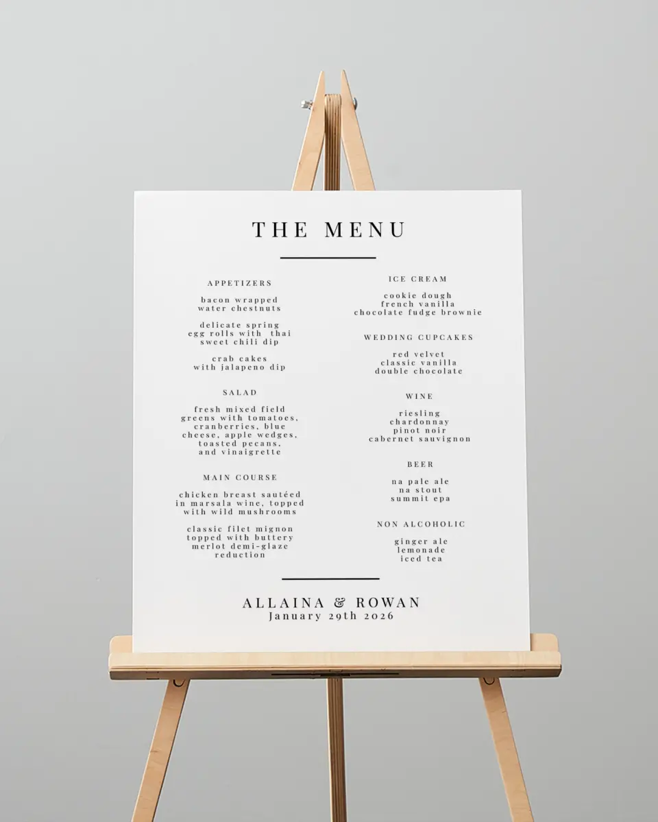 This is a 16" x 20" Menu Sign called Pure Devotion printed in full color