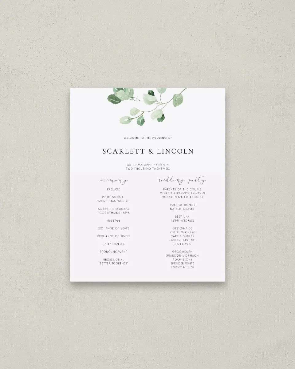This is a 16" x 20" Ceremony Sign called Sweet Greenery printed in full color
