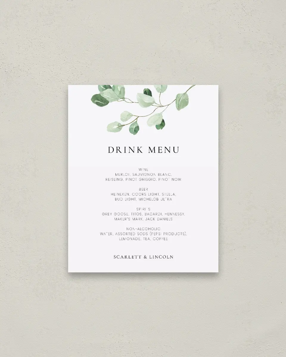 This is a 16" x 20" Menu Sign called Sweet Greenery printed in full color