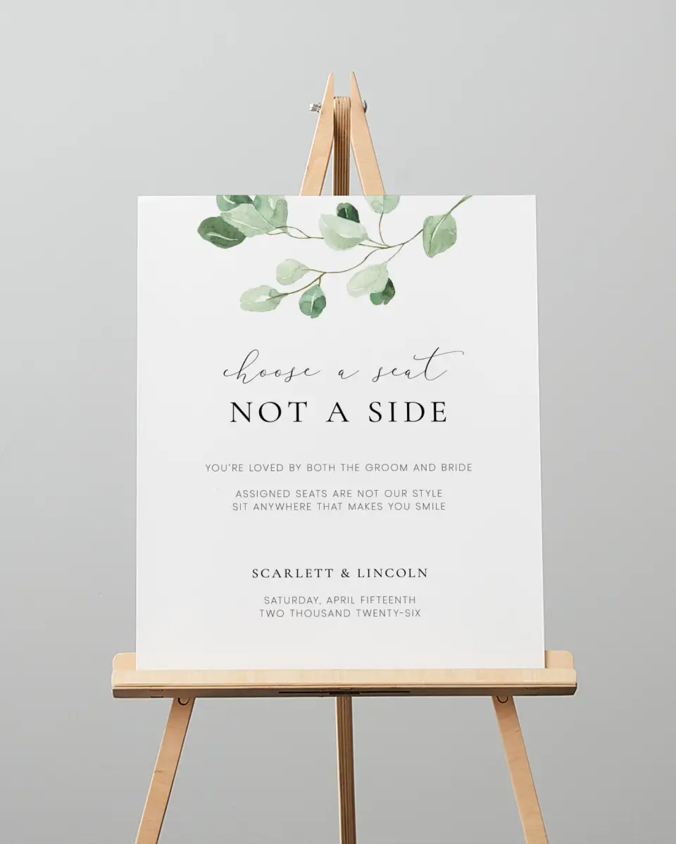 This is a 16" x 20" Pick a Seat Sign called Sweet Greenery printed in full color