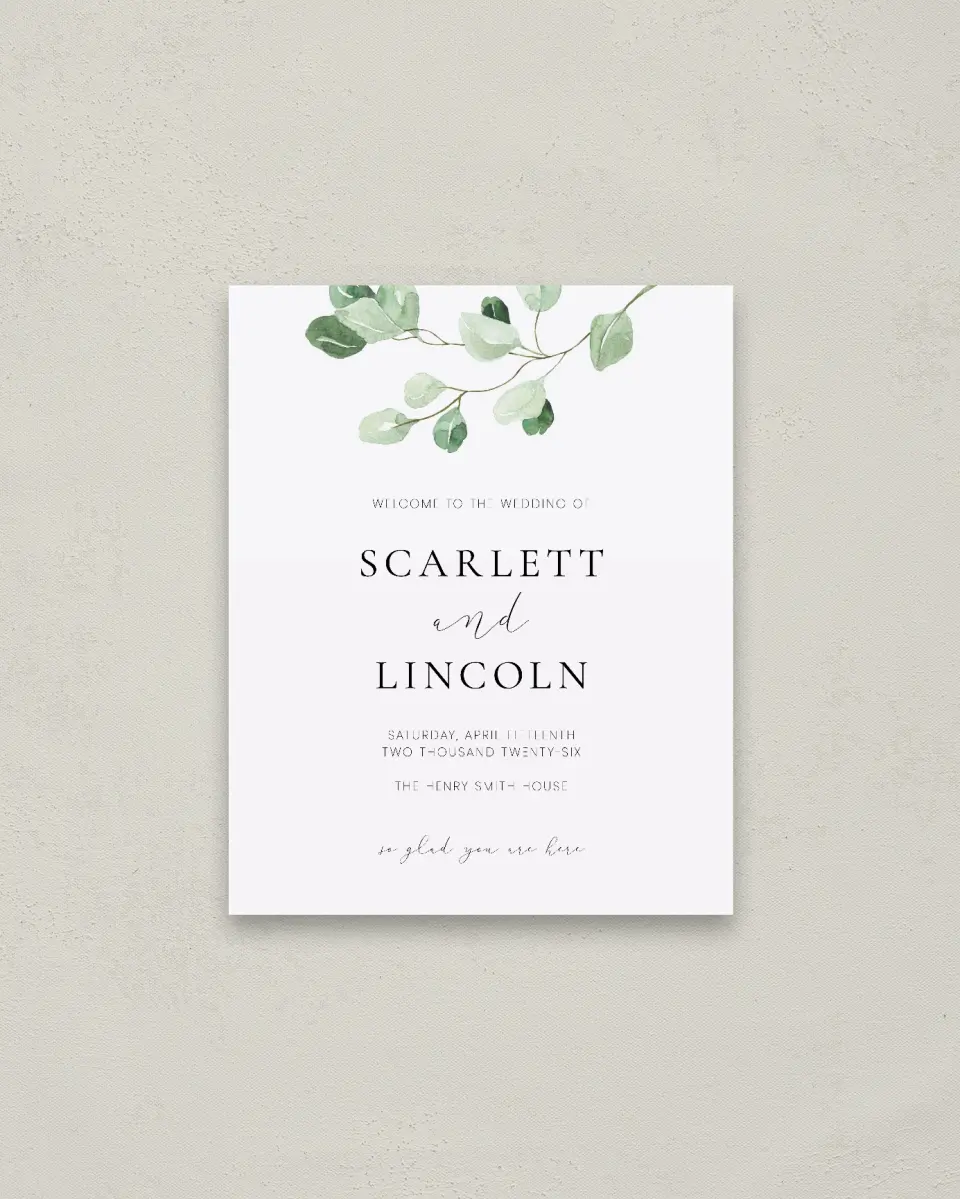 This is a 16" x 20" Welcome Sign called Sweet Greenery printed in full color