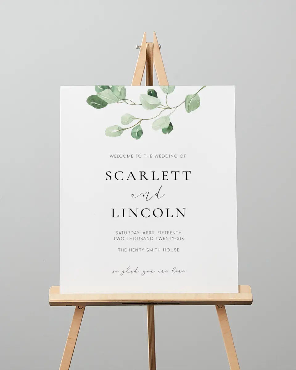 This is a 16" x 20" Welcome Sign called Sweet Greenery printed in full color