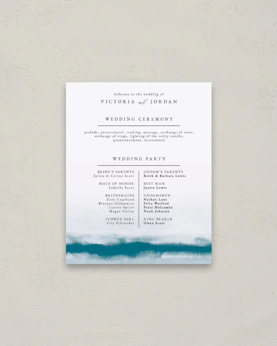 This is a 16" x 20" Ceremony Sign called Shore Impression printed in full color