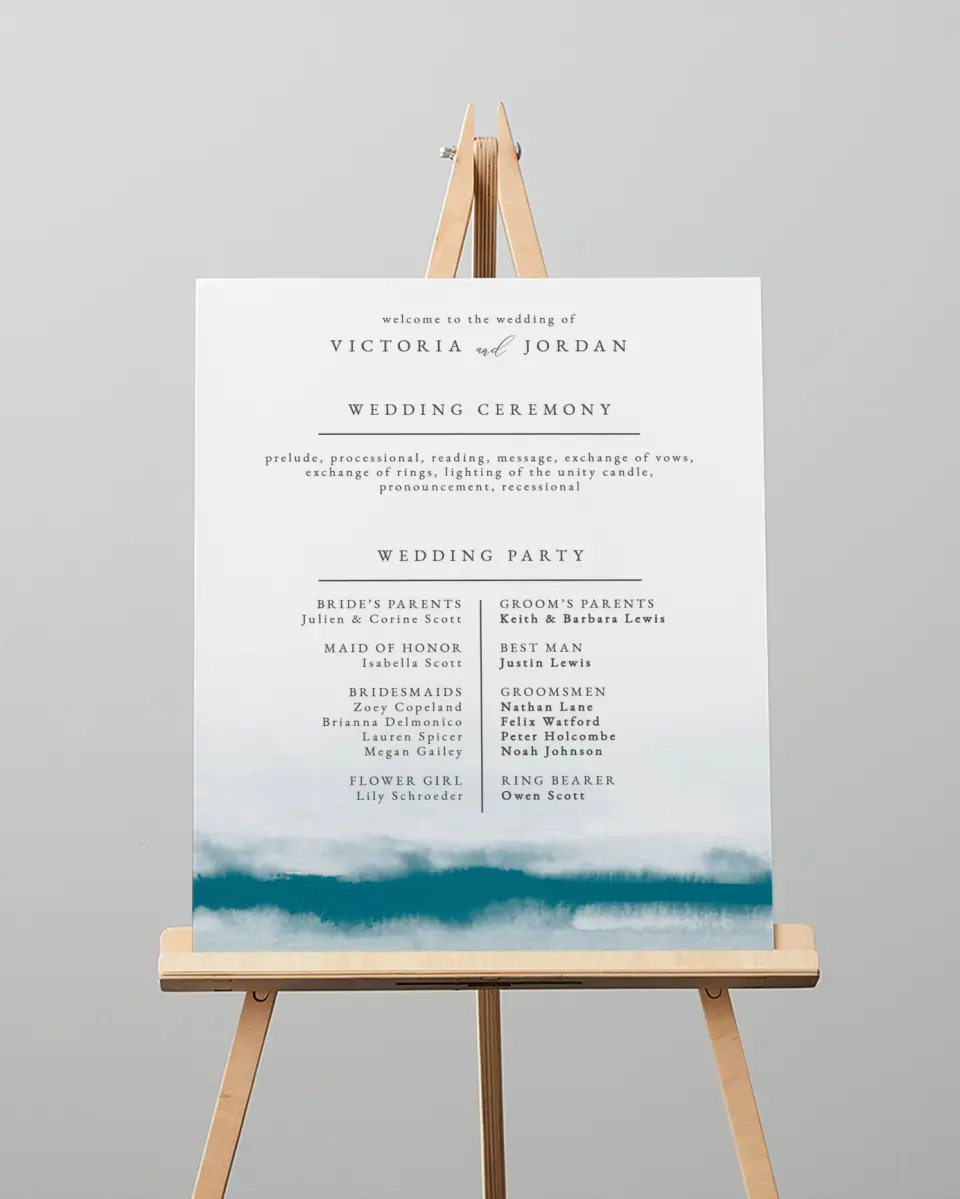 This is a 16" x 20" Ceremony Sign called Shore Impression printed in full color