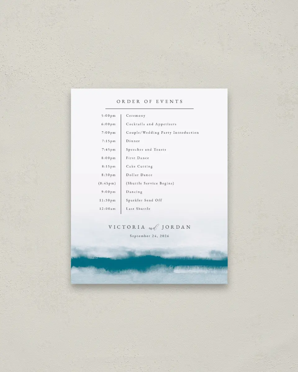 This is a 16" x 20" Schedule Sign called Shore Impression printed in full color