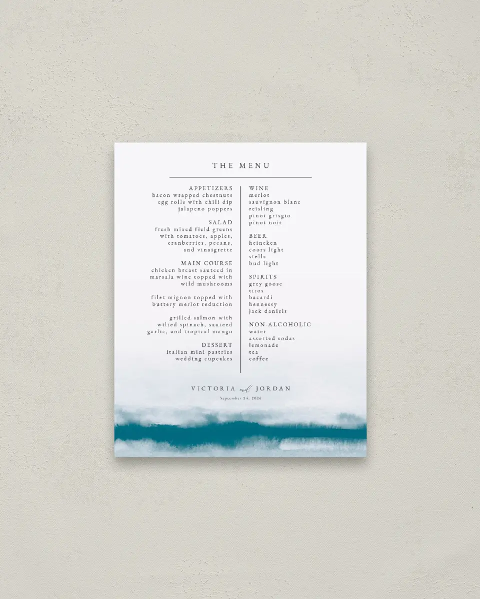 This is a 16" x 20" Menu Sign called Shore Impression printed in full color