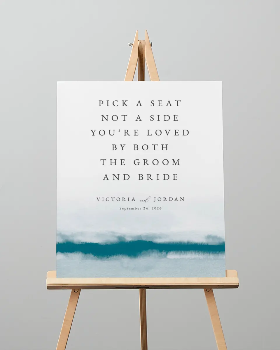 This is a 16" x 20" Pick a Seat Sign called Shore Impression printed in full color