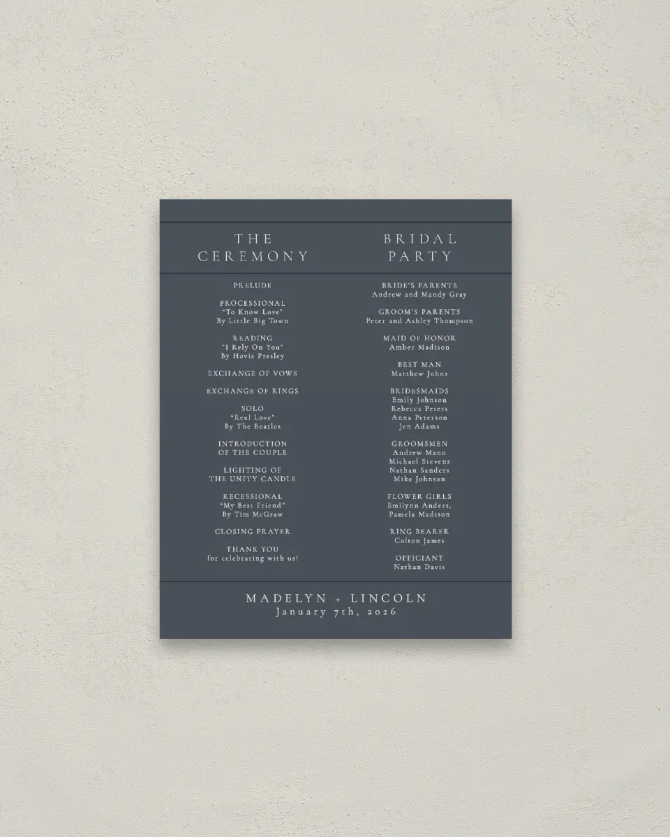 This is a 16" x 20" Ceremony Sign called Subtle Wreath printed in full color