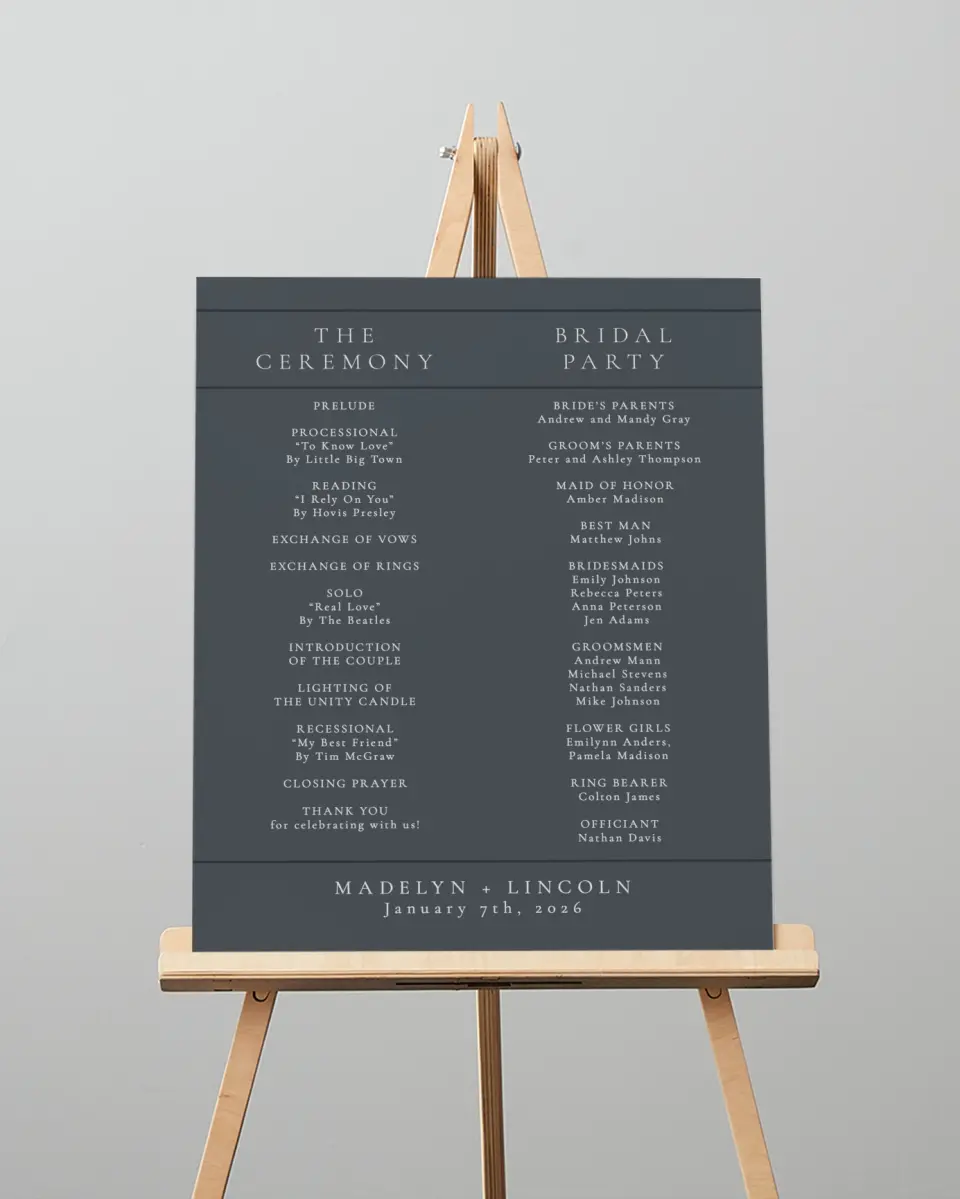 This is a 16" x 20" Ceremony Sign called Subtle Wreath printed in full color