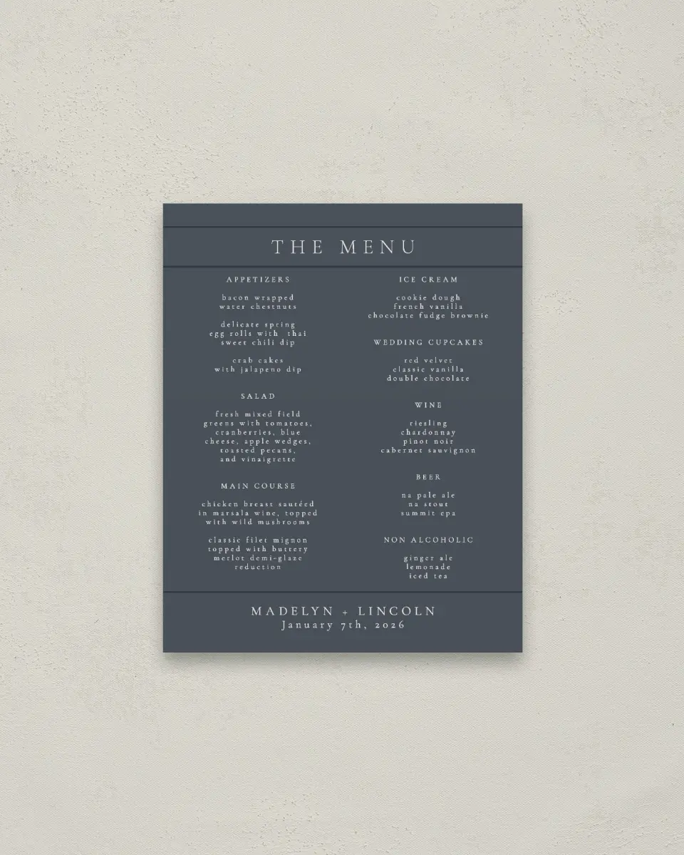 This is a 16" x 20" Menu Sign called Subtle Wreath printed in full color