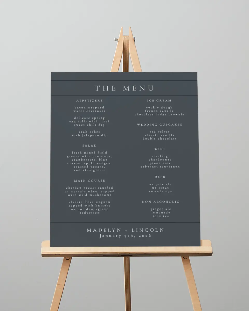 This is a 16" x 20" Menu Sign called Subtle Wreath printed in full color