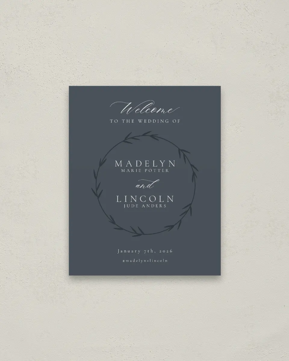 This is a 16" x 20" Welcome Sign called Subtle Wreath printed in full color
