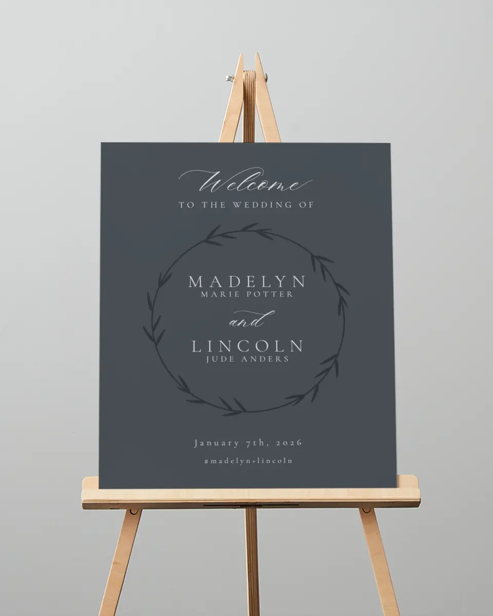 This is a 16" x 20" Welcome Sign called Subtle Wreath printed in full color