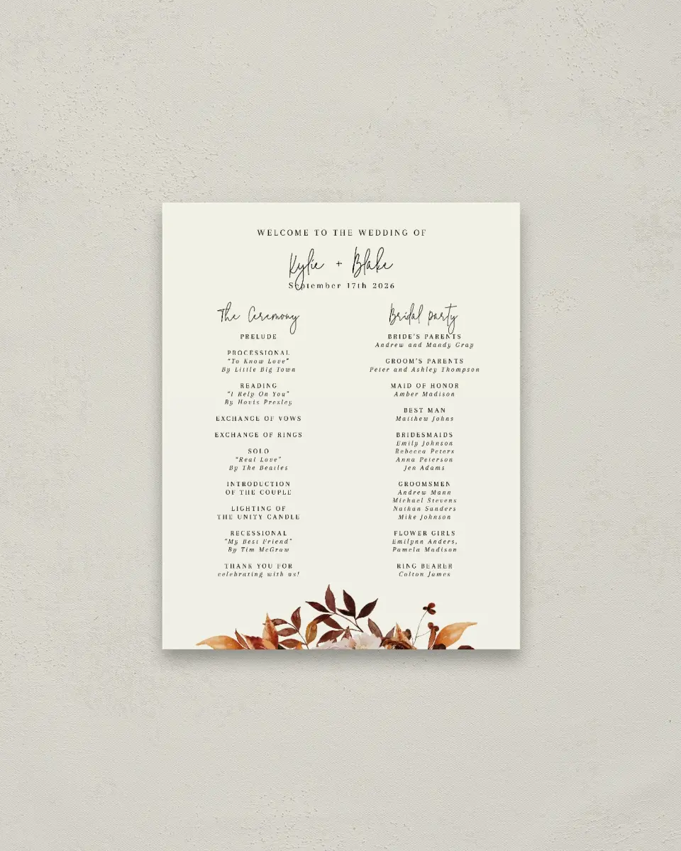 This is a 16" x 20" Ceremony Sign called Country Blooms printed in full color