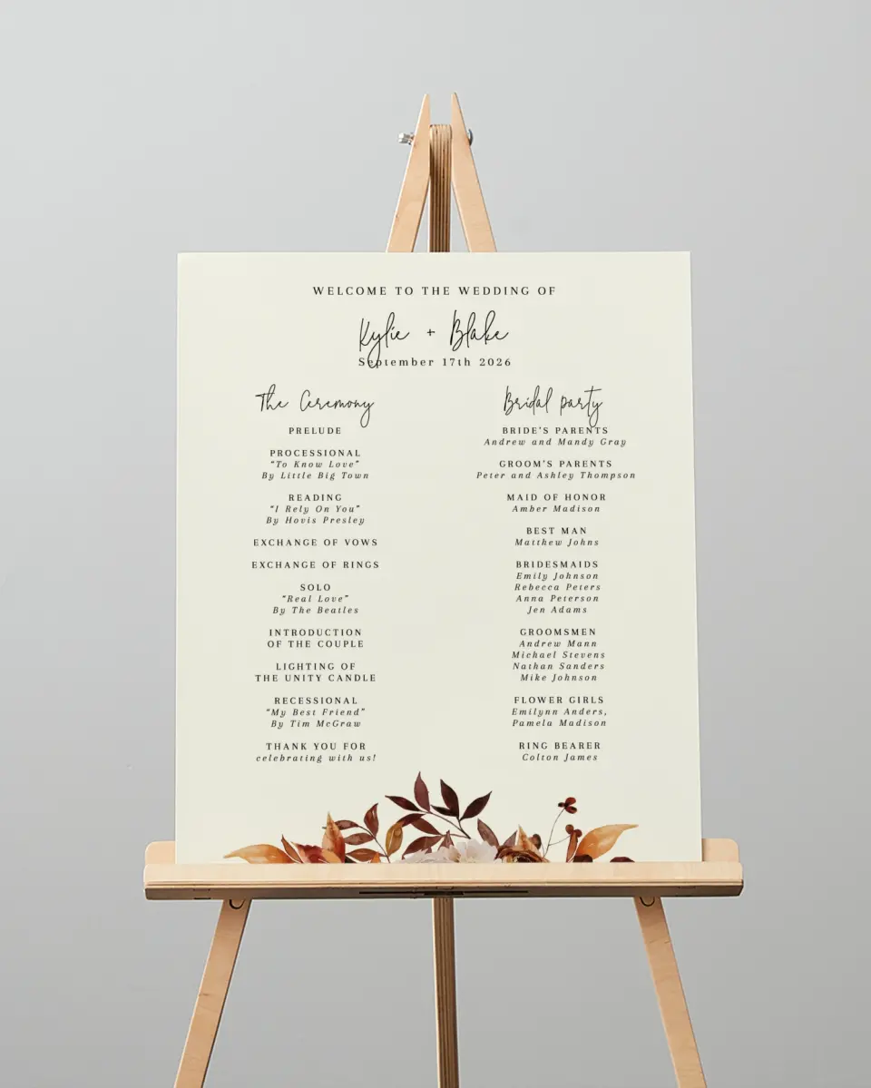 This is a 16" x 20" Ceremony Sign called Country Blooms printed in full color