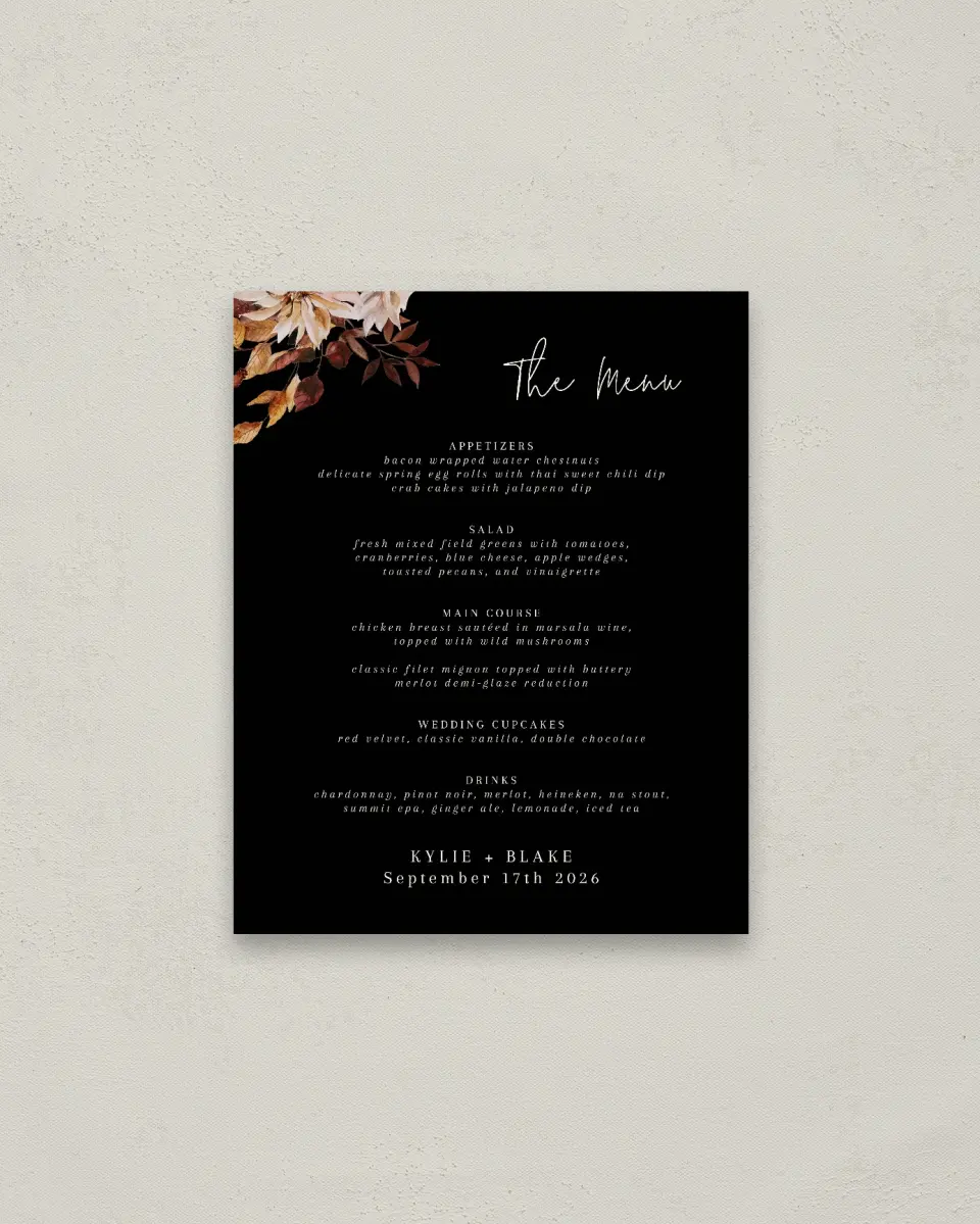 This is a 16" x 20" Menu Sign called Country Blooms printed in full color