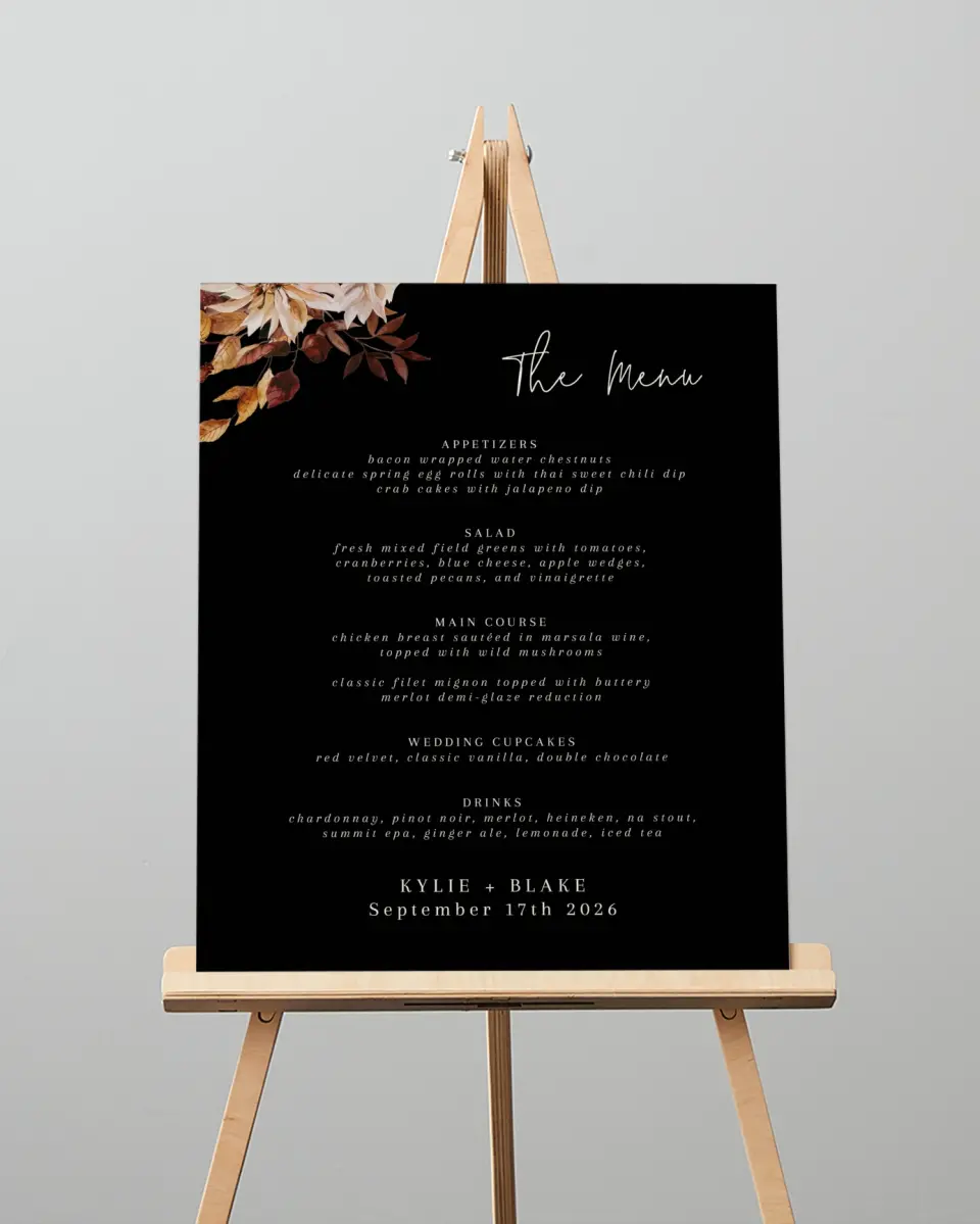 This is a 16" x 20" Menu Sign called Country Blooms printed in full color
