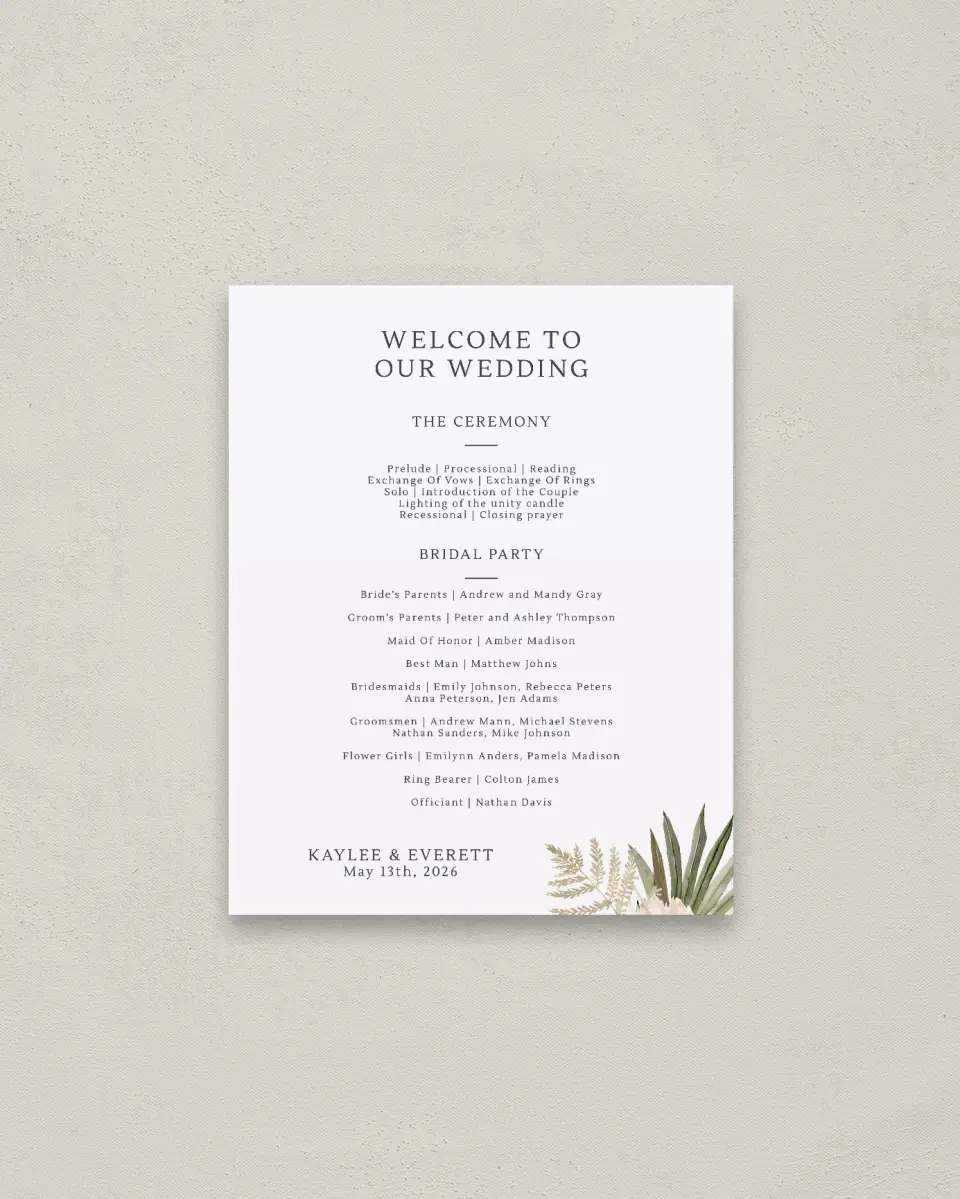 This is a 16" x 20" Ceremony Sign called Serene Flora printed in full color