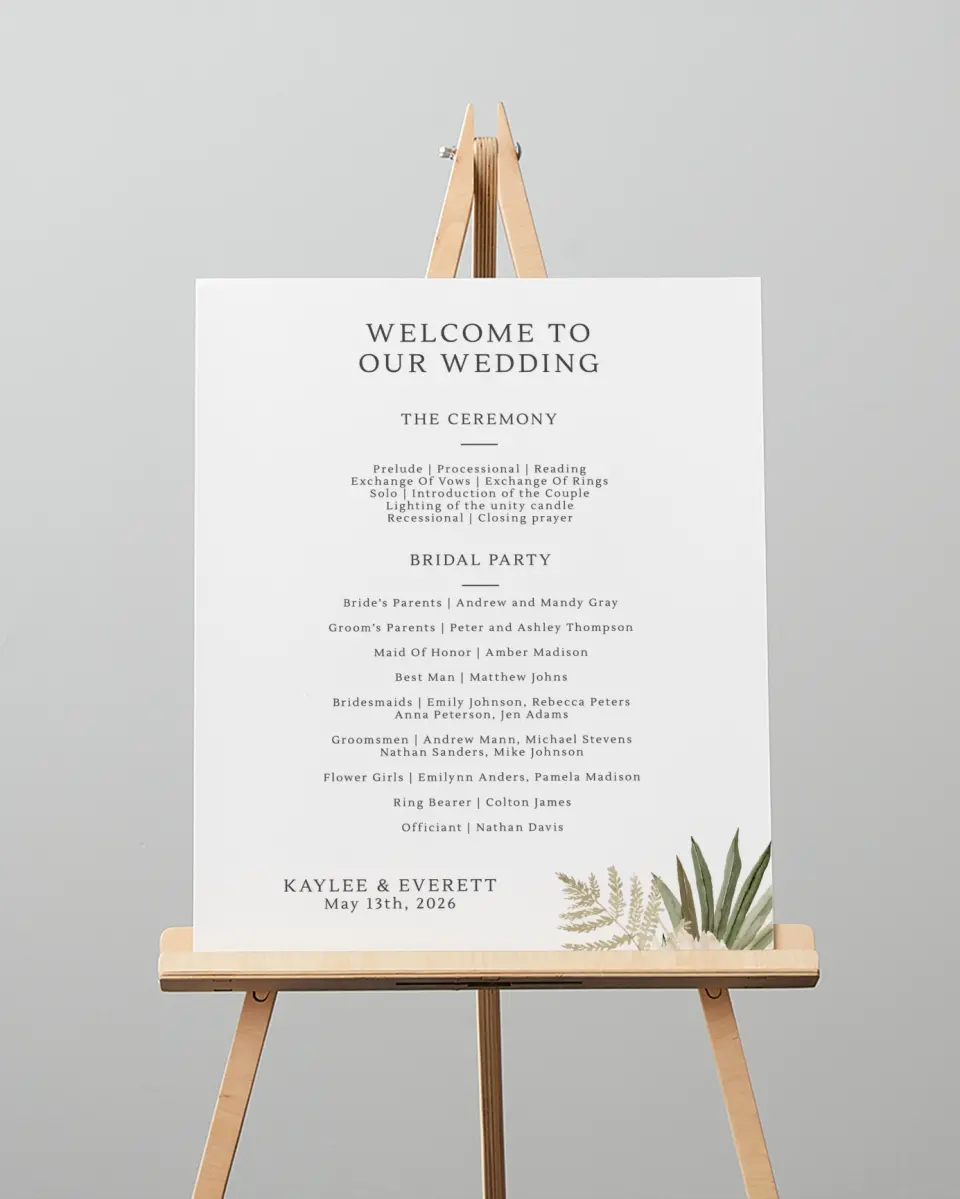 This is a 16" x 20" Ceremony Sign called Serene Flora printed in full color