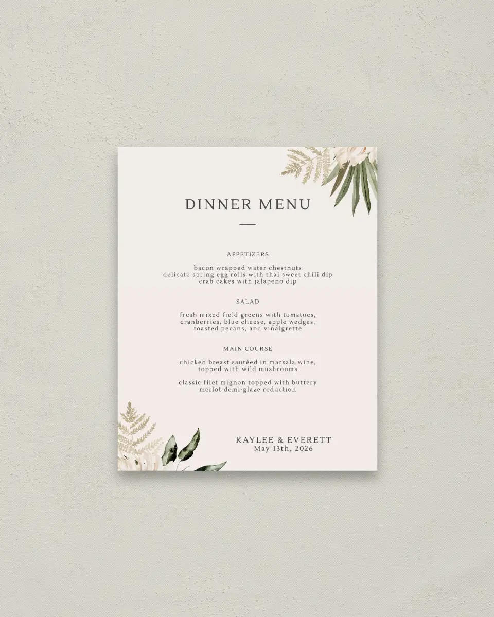 This is a 16" x 20" Menu Sign called Serene Flora printed in full color