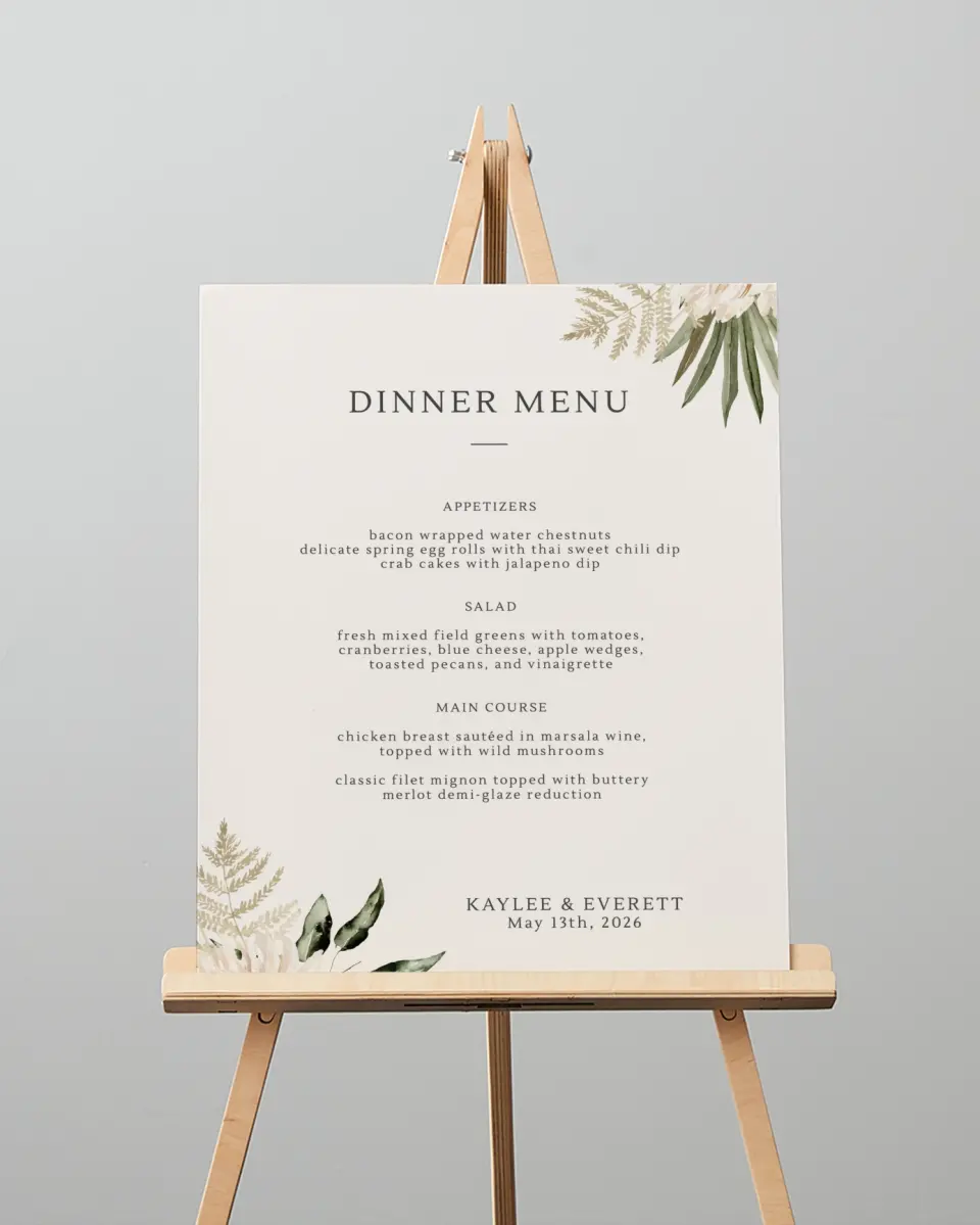 This is a 16" x 20" Menu Sign called Serene Flora printed in full color