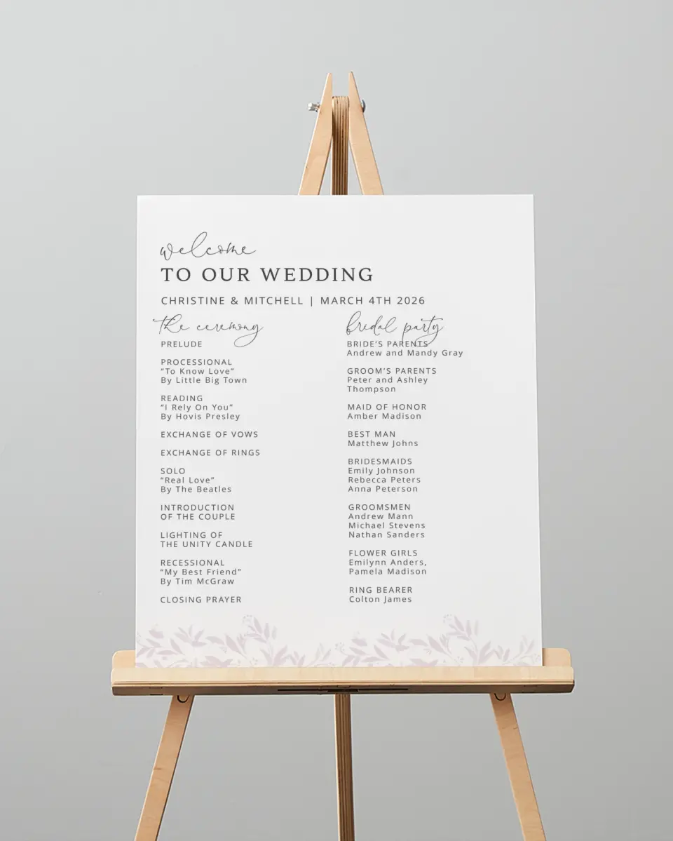 This is a 16" x 20" Ceremony Sign called Lush Leaves printed in full color