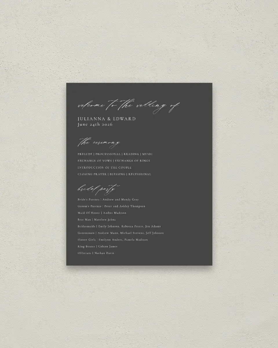 This is a 16" x 20" Ceremony Sign called Distinct Lines printed in full color
