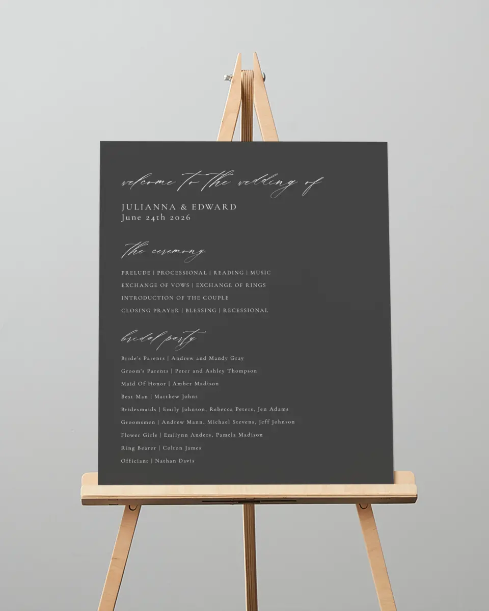 This is a 16" x 20" Ceremony Sign called Distinct Lines printed in full color