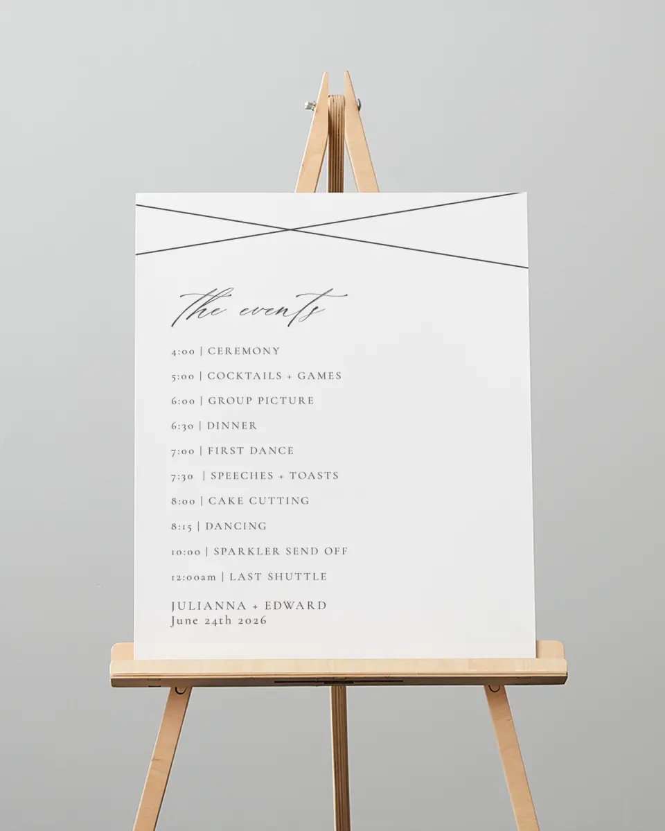 This is a 16" x 20" Schedule Sign called Distinct Lines printed in full color