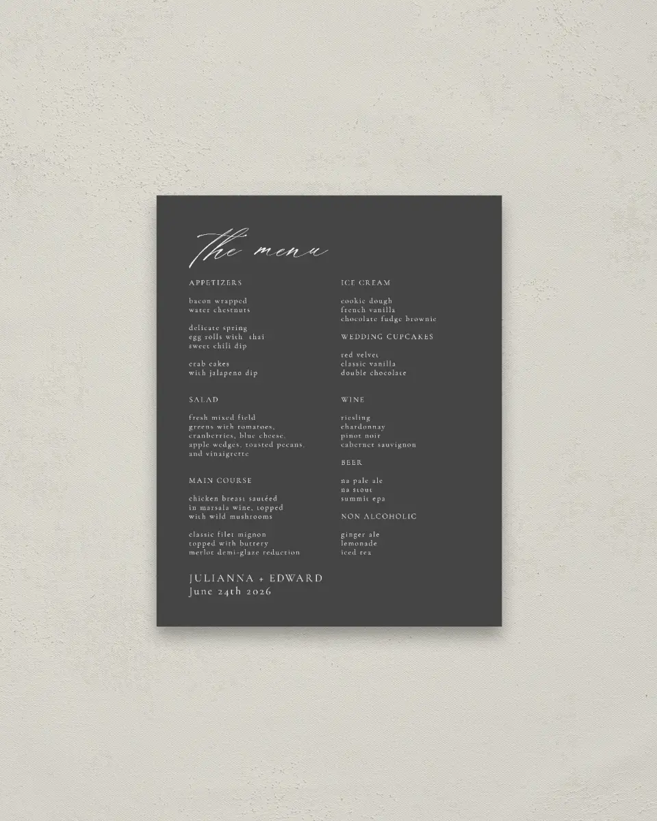 This is a 16" x 20" Menu Sign called Distinct Lines printed in full color
