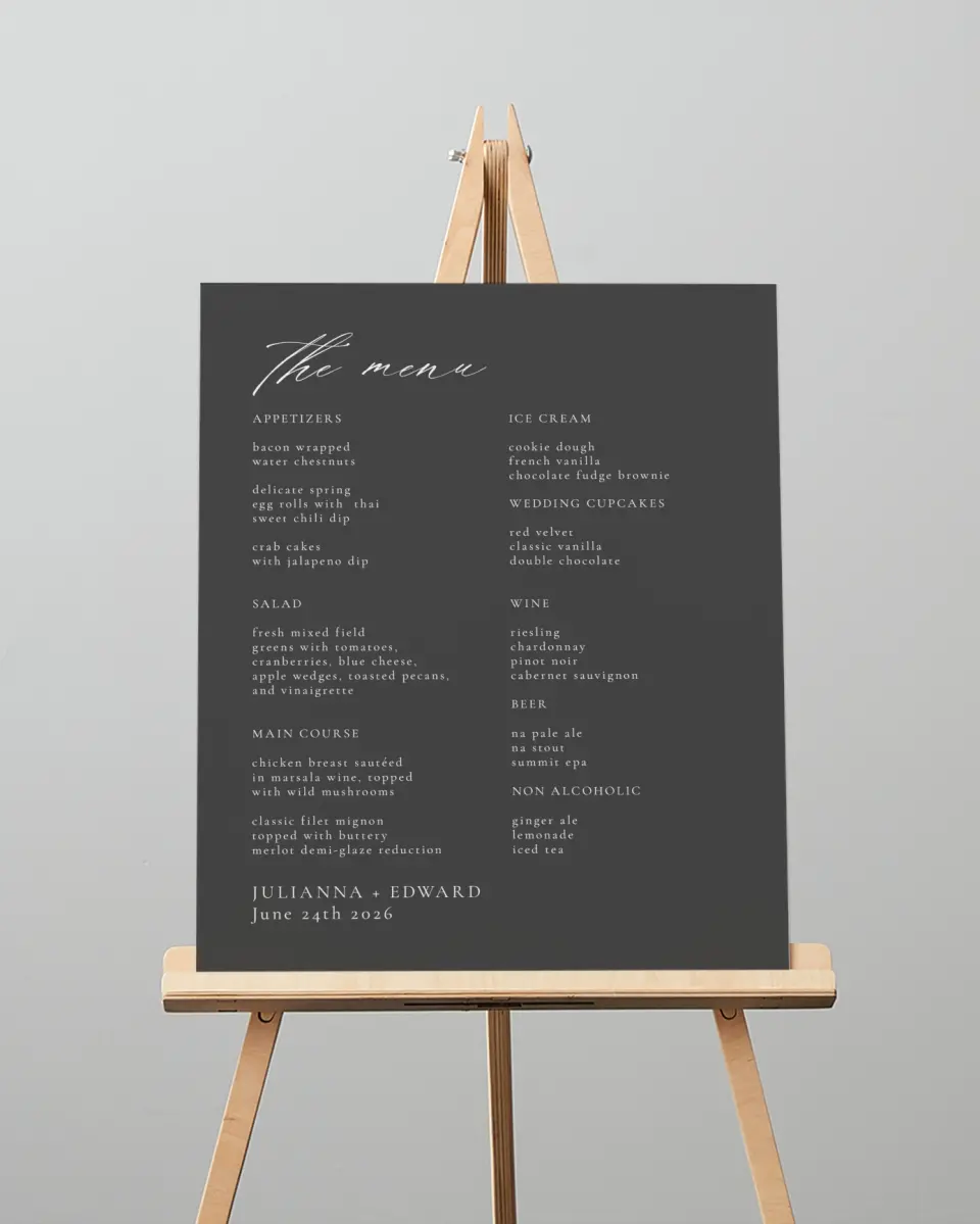 This is a 16" x 20" Menu Sign called Distinct Lines printed in full color